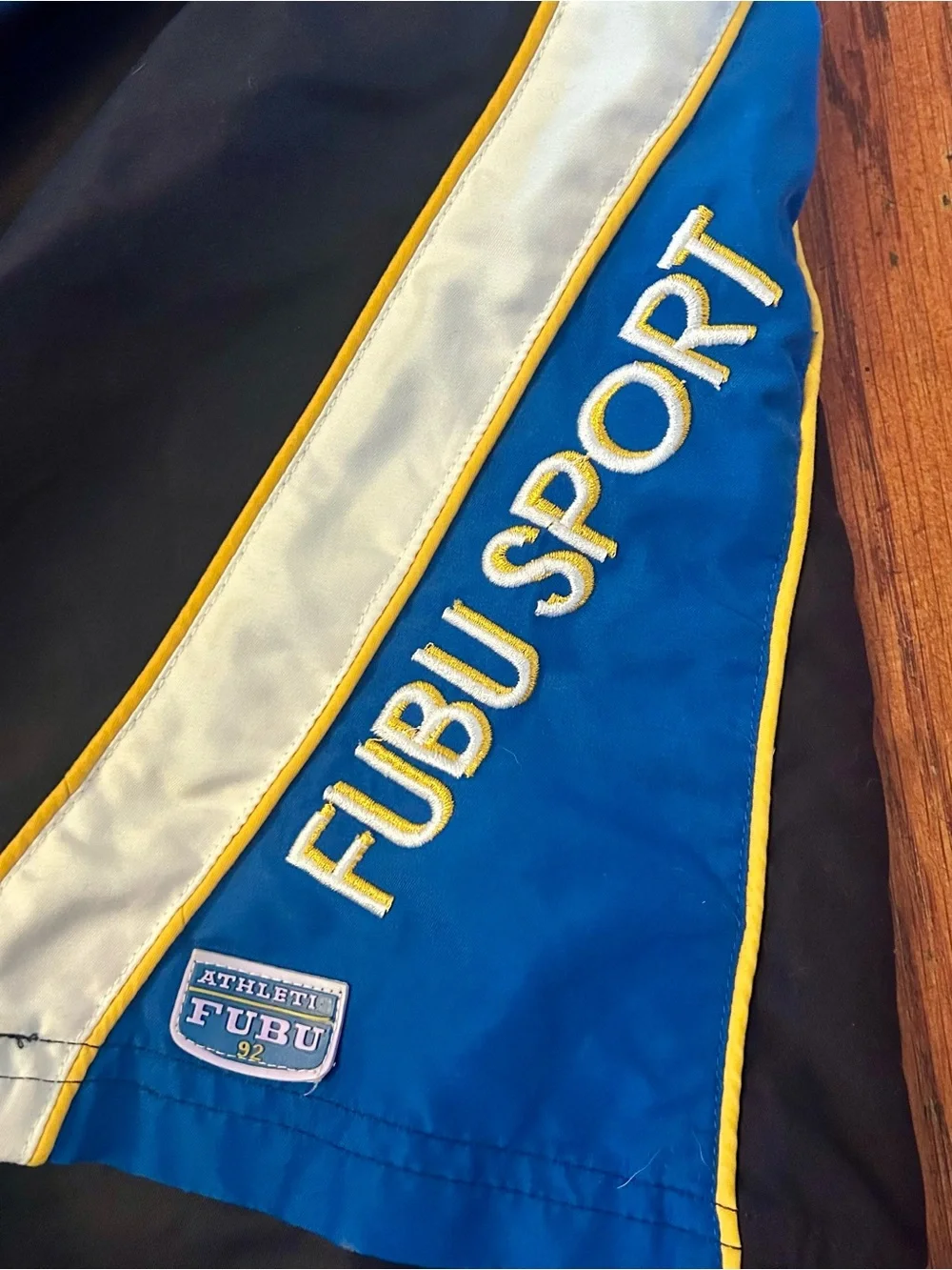 Vintage Y2K FUBU Streetwear Baggy Embroidered Logo Blue Swimsuit Swim Trunks L